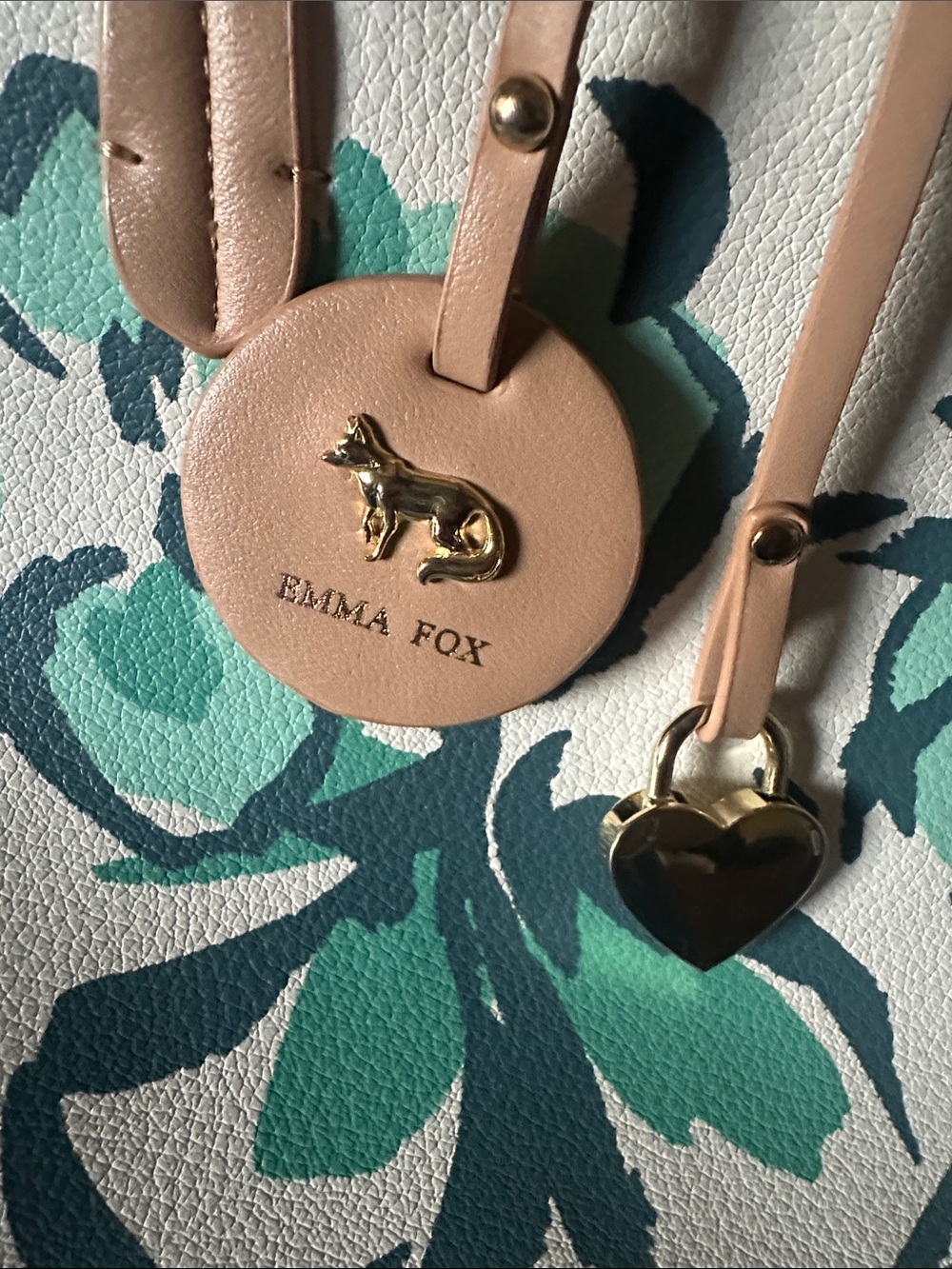 Emma Fox Cream Tote with Green Floral Print and Tan Straps - Picture 2 of 5